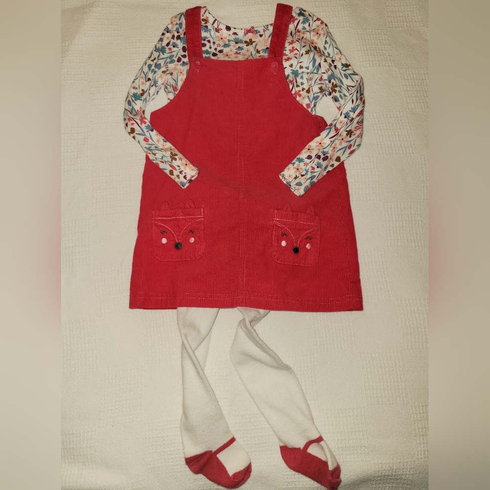Cater's corduroy dress, long sleeve shirt and stockings